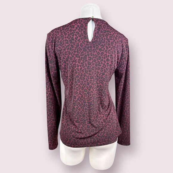 MICHAEL Michael Kors Burgundy Leopard Cross Detail Blouse | Large - Picture 2 of 3